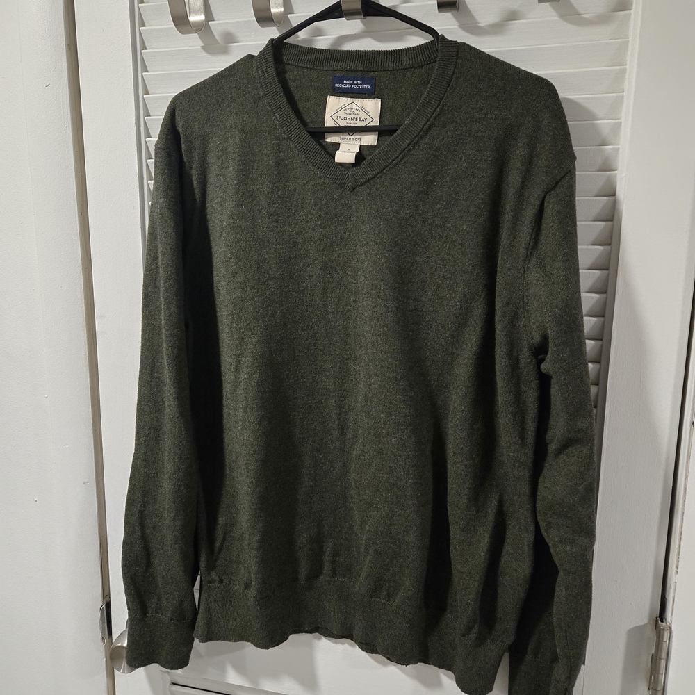 St. John's Bay Men's V-Neck Sweater in Olive